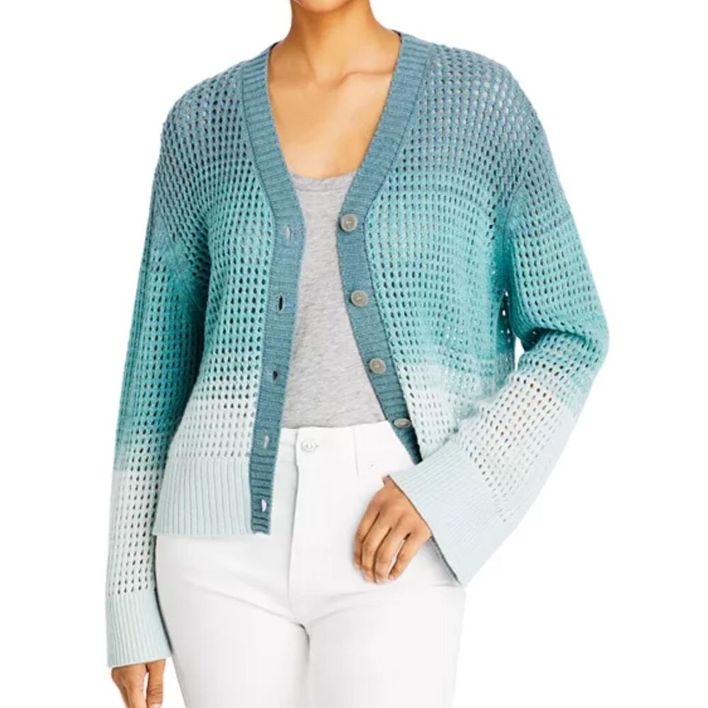 New ATM Anthony Thomas Melillo Ombre Open-Knit Cardigan Sweater Blue Medium